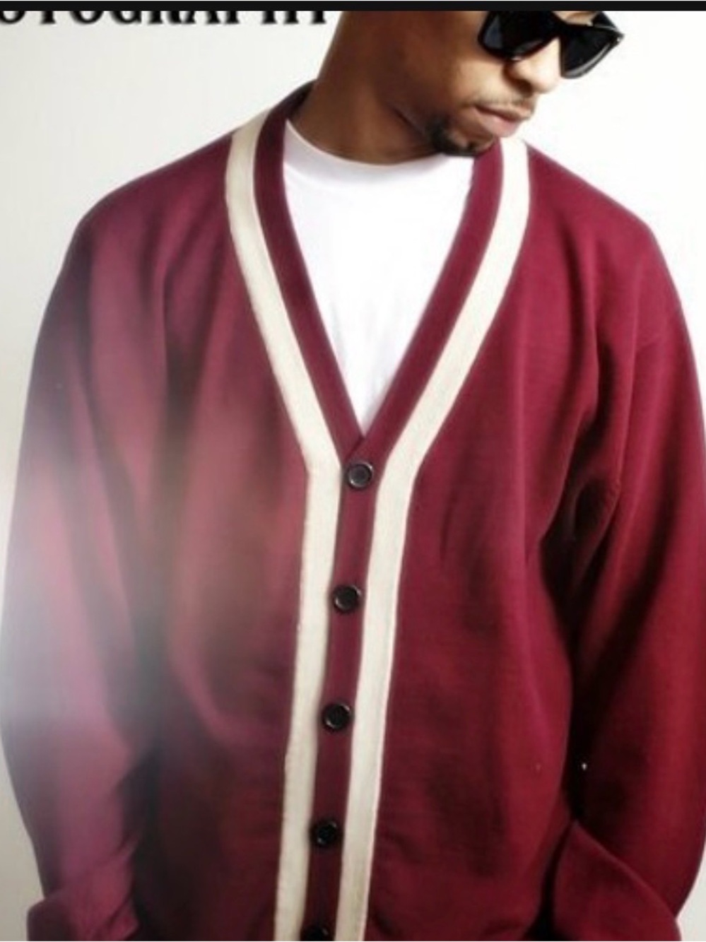 Unisex Burgundy V-Neck Button Cardigan with Cream Trim